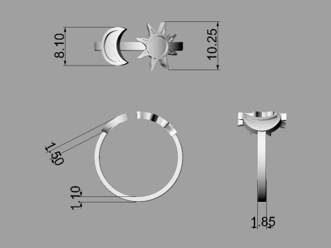 Moon and Sun Ring and Earrings Modelo de Impressão 3D