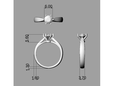 6mm Solitaire Ring 3D Print Model