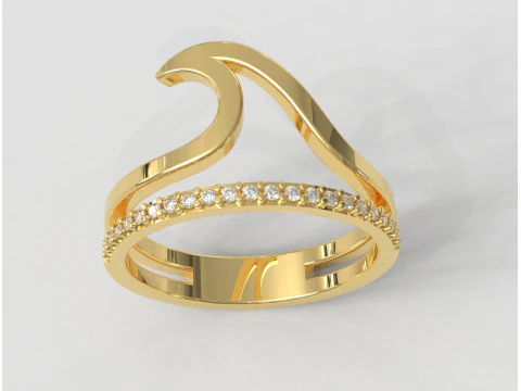 Sea Wave Diamond Ring 3D Print Model