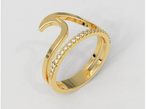 Sea Wave Diamond Ring 3D Print Model