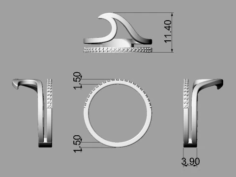 Sea Wave Diamond Ring 3D Print Model