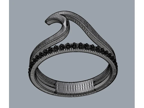 Sea Wave Diamond Ring 3D Print Model