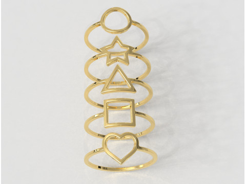 5 Geometrical Rings 3Dプリントモデル