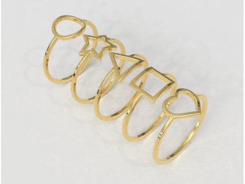 5 Geometrical Rings 3D Print Model