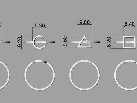 5 Geometrical Rings 3D Print Model