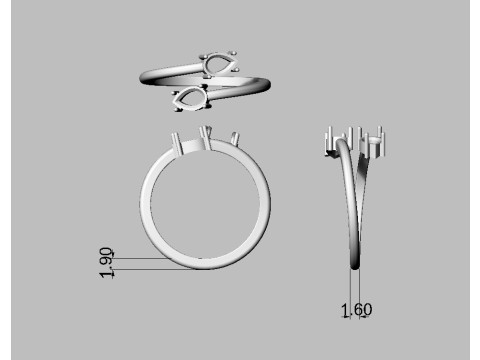 Gemstone Open Ring 3Dプリントモデル