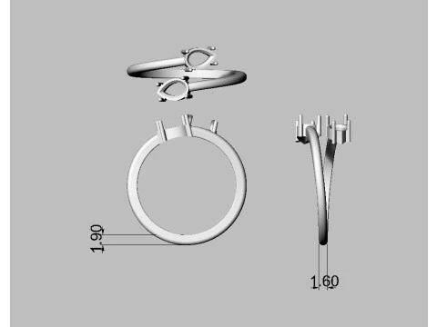 Gemstone Open Ring 3D Print Model