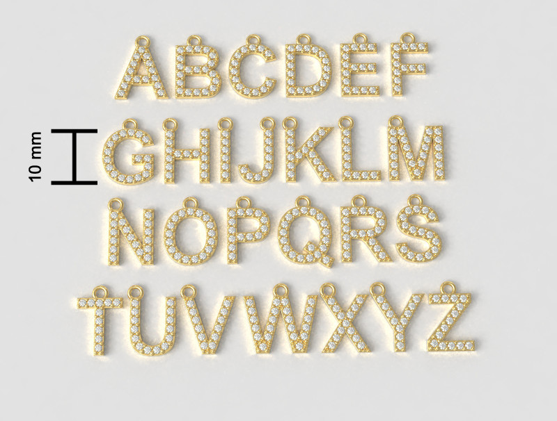 Diamond Alphabet Pendants - 10mm 3D Print Model .c4d .max .obj .3ds .fbx .stl .blend 