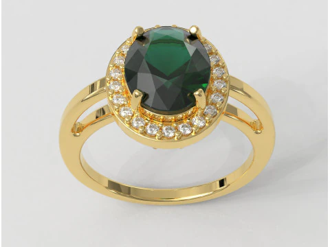 Anel Oval Cl&aacute;ssico com Pedras Preciosas Modelo de Impressão 3D