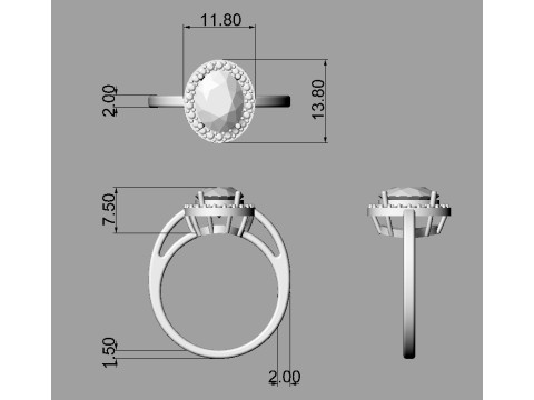 Classic Oval Gemstone Ring 3D Print Model