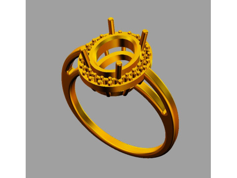 Classic Oval Gemstone Ring 3D Print Model