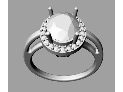 Classic Oval Gemstone Ring 3D Print Model