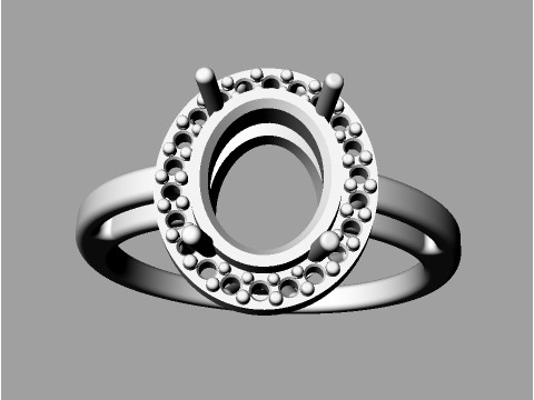Classic Oval Gemstone Ring 3D Print Model