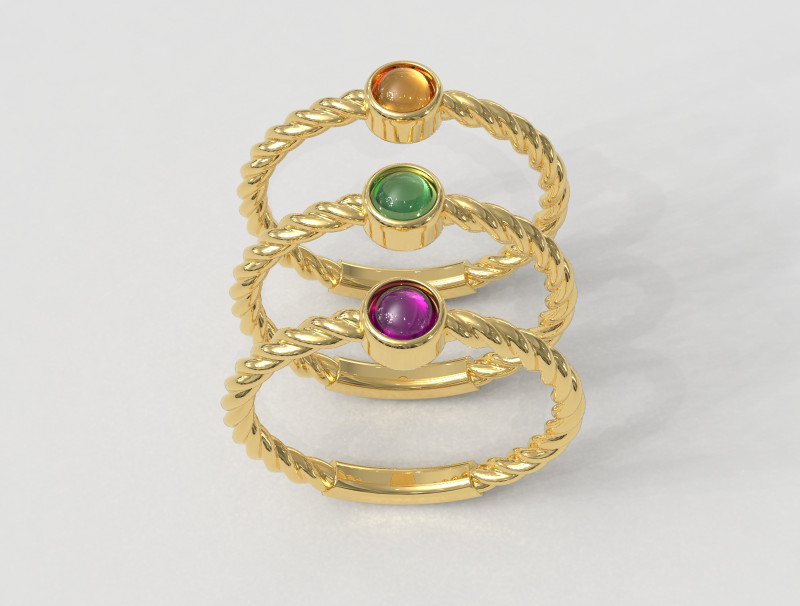 4mm Gemstone Ring - Rope Texture 3D प्रिंट मॉडल .c4d .max .obj .3ds .fbx .stl .blend 