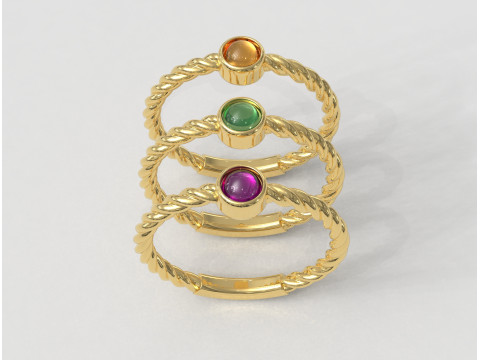 4mm Gemstone Ring - Rope Texture 3Dプリントモデル
