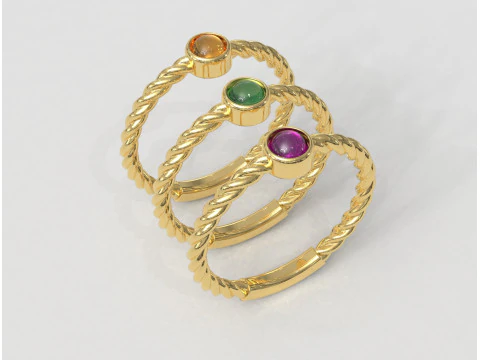 4mm Gemstone Ring - Rope Texture 3D Print Model