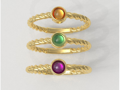 4mm Gemstone Ring - Rope Texture 3D प्रिंट मॉडल