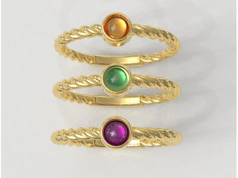 4mm Gemstone Ring - Rope Texture 3D Print Model