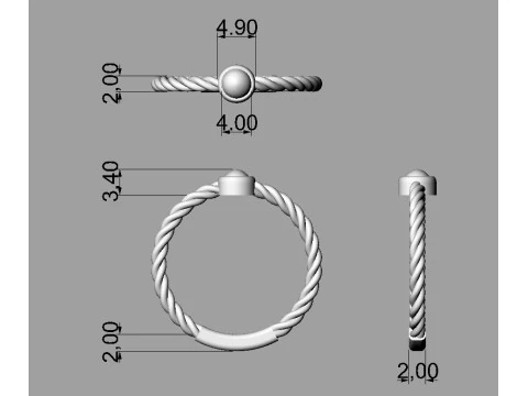 4mm Gemstone Ring - Rope Texture 3D Print Model