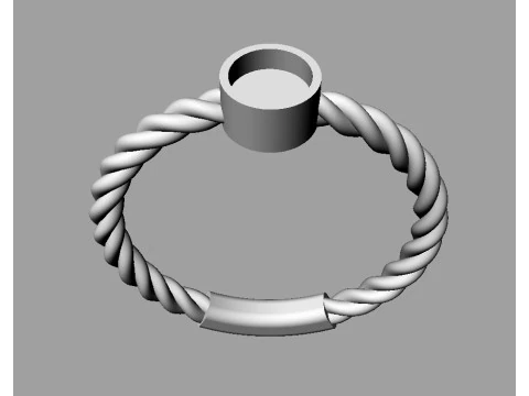 4mm Gemstone Ring - Rope Texture 3D Print Model