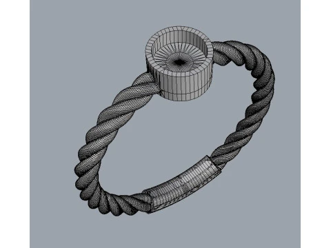 4mm Gemstone Ring - Rope Texture 3D Print Model