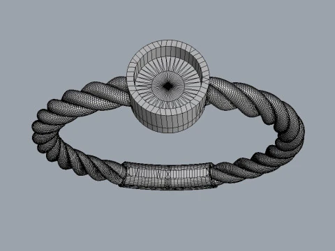 4mm Gemstone Ring - Rope Texture 3D Print Model