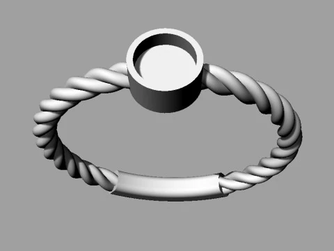 4mm Gemstone Ring - Rope Texture 3D Print Model