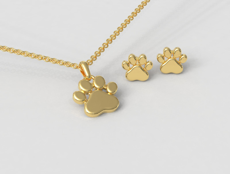 Paw Pendant and Earrings Modèles 3D en vedette .c4d .max .obj .3ds .fbx .stl .blend 