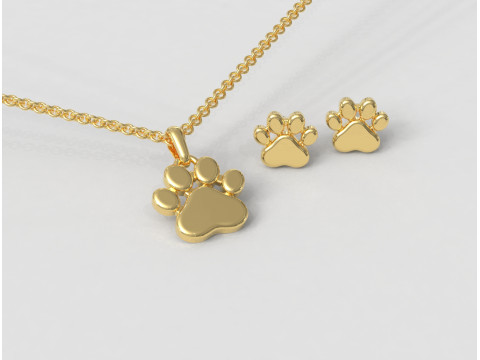 Paw Pendant and Earrings 3Dプリントモデル