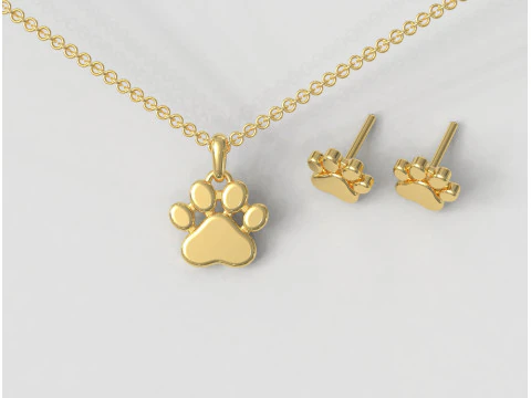 Paw Pendant and Earrings 3D Print Model
