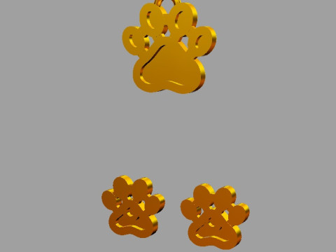Paw Pendant and Earrings Modèles 3D en vedette