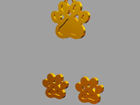 Paw Pendant and Earrings 3D Print Model