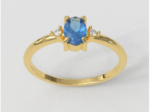 Anel Cl&aacute;ssico Oval com Pedras Preciosas Modelo de Impressão 3D