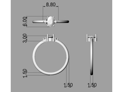 Oval Gemstone Classic Ring 3D Print Model