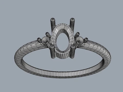 Oval Gemstone Classic Ring 3D Print Model