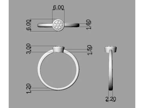 Round Diamond Pave Ring 3D Print Model