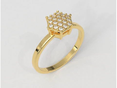 Classic Hexagon Pave Ring 3D Print Model