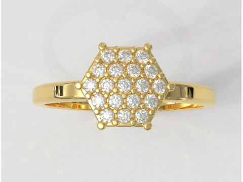 Classic Hexagon Pave Ring 3D Print Model