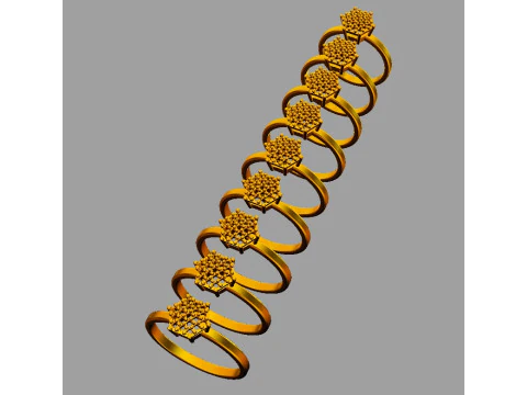 Classic Hexagon Pave Ring 3D Print Model