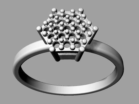 Classic Hexagon Pave Ring 3D Print Model