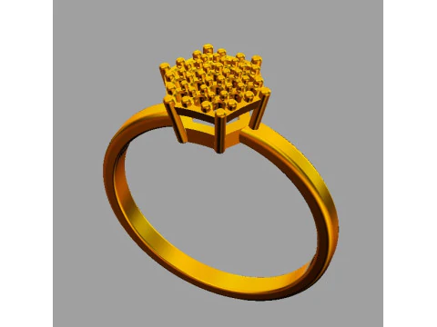 Classic Hexagon Pave Ring 3D Print Model