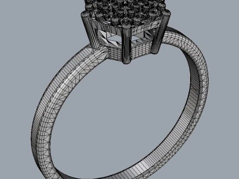 Classic Hexagon Pave Ring 3D Print Model