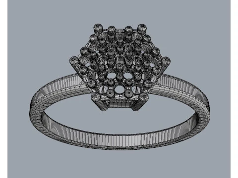 Classic Hexagon Pave Ring 3D Print Model