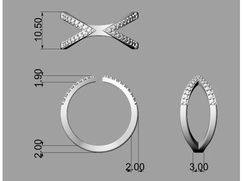 Modern Diamond Ring 3D Print Model