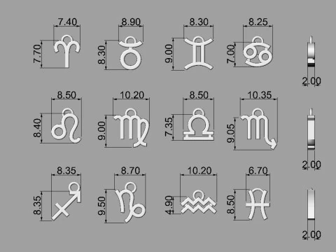 12 Zodiac Pendants 3D Print Model