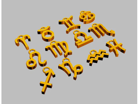 12 Zodiac Pendants 3D Print Model