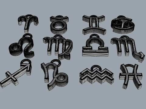 12 Zodiac Pendants 3D Print Model