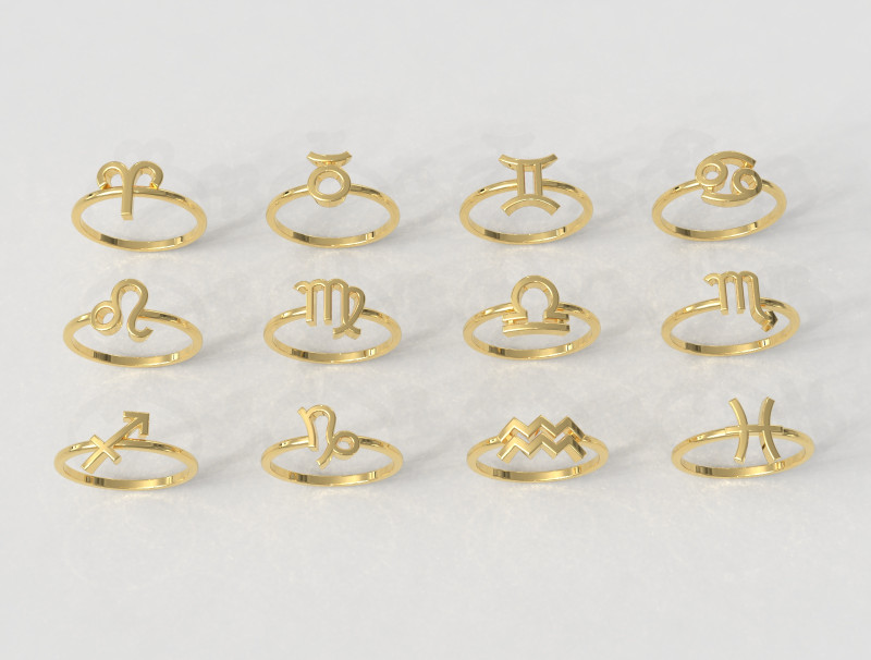 12 Zodiac Rings - Full Set 3D 프린트 모델 .c4d .max .obj .3ds .fbx .stl .blend 