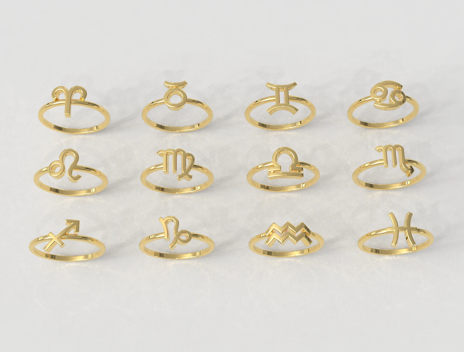 12 Zodiac Rings - Full Set 3D Print Model .c4d .max .obj .3ds .fbx .stl .blend