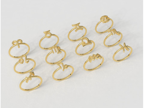 12 Zodiac Rings - Full Set 3D 프린트 모델